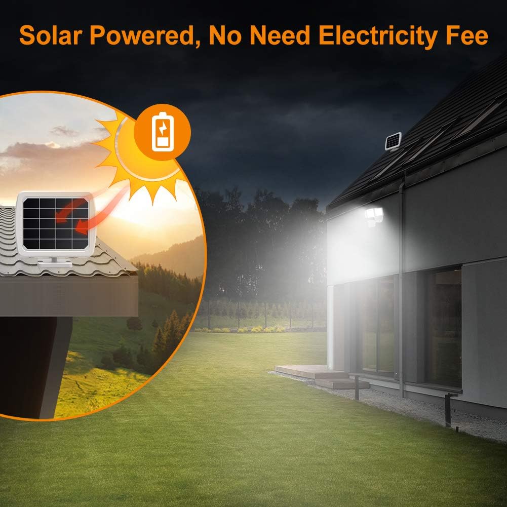 LEPOWER 1600LM LED Solar Security Lights Motion Outdoor, Super Bright Solar Motion Sensor Light, 5500K White Light, IP65 Waterproof Flood Light with 3 Adjustable Head for Yard, Garage - - 