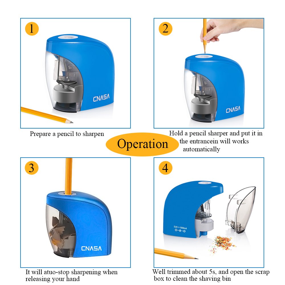 Electric Powerful Pencil Sharpener ,CNASA Compact Automatic 2B Pencil Colored Pencil Cutting Machine Sharpening 1500times AC/DC Power or AA Battery(Exclude) Stationery Tool for School Office Painting