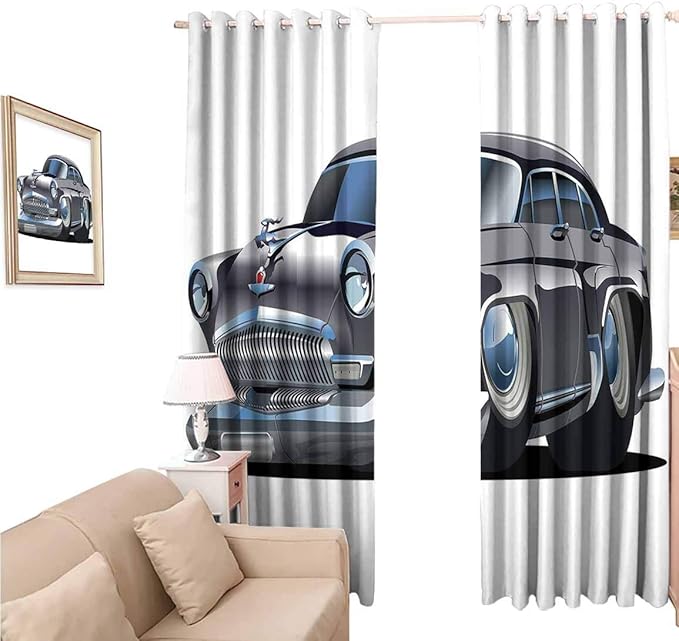 Decorative Blackout Curtains, Cars Retro Inspired Car with Asymmetric Tires Fast Car