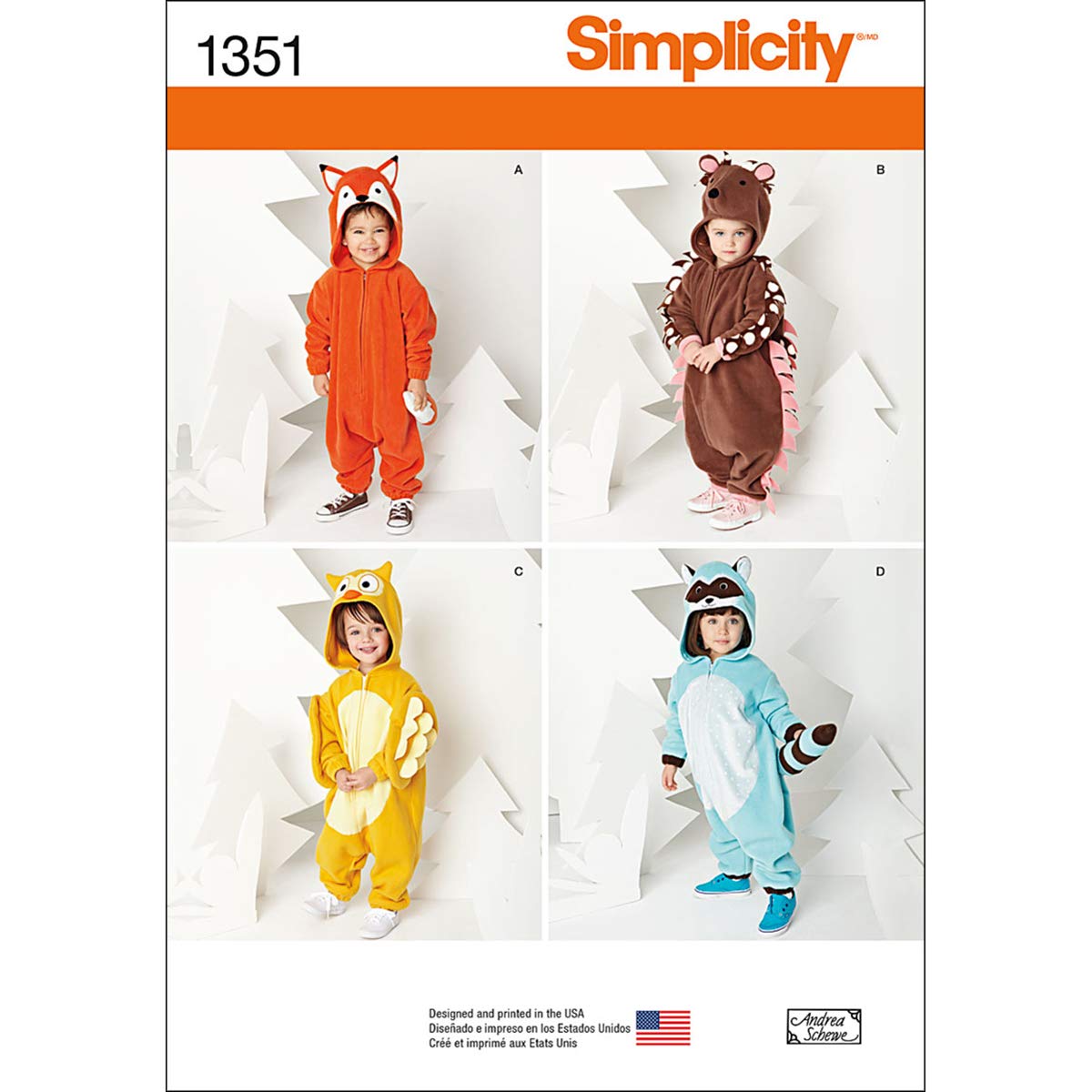 Simplicity Sewing Pattern 1351: Toddlers' Animal Costumes, Size A, Paper, White, A (1/2-1-2-3-4)