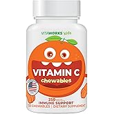 VitaWorks Kids Vitamin C Chewable Tablets | 250 mg | Great Tasting, Naturally Sourced Orange Flavor | Vegan, Non GMO, Gluten Free, Vitamins | for Immune Support | for Children | 120 Chewables