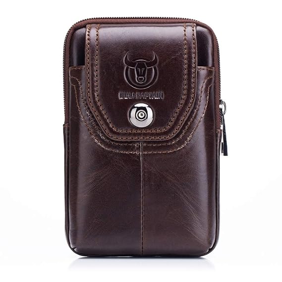 X-xyA Mens Hook Waist Bag, Genuine Leather Belt Bag Military Fanny Pack Purse Pigarette Pouch Phone Case Pouch,Brown05