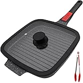 RANX INGST Griddle Pan with Lid, 10 Inch Cast Aluminium Non Stick Grill Pan with Detachable Handle for Induction Hob, Black