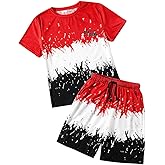 Arlubiya Kids Tween Boy Casual Clothing Set Letter Graphic Colorblock Tee +Shorts Summer Clothing Set