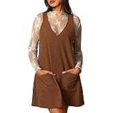 Navneet Corduroy Overall Dress for Women V Neck Sleeveless Pinafore Jumper Mini Dress with Pockets