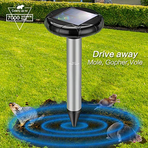 Fretech Mole Repellent Solar Powered Gopher Repellent Ultrasonic for