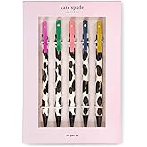 kate spade new york Black Ink Pen Set of 5, Cute Leopard Click Pens, Plastic Retractable Pens for Writing and Journaling, Forest Feline