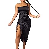 Women's Satin Dress Spaghetti Strap Drawstring Ruched Cocktail Evening Party Night Club Dresses