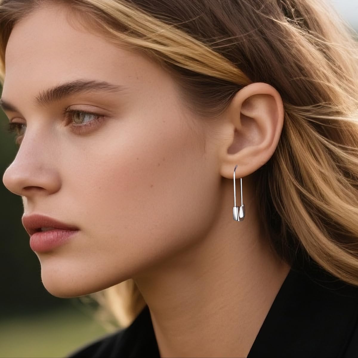 SLUYNZ Solid 925 Sterling Silver Safety Pin Hoop Earrings for Women Minimalist 1.4