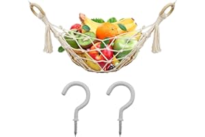 BLMHTWO Fruit Hammock, Hanging Fruit Hammock with Hooks Fruit Hammock for Kitchen Under Cabinet Cotton Handwoven Space Saving Under Cabinet Fruit Hammock for Home Kitchen (Creamy White)
