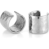 HZMAN Hammered Ear Cuff Earrings for Men Women Retro Stainless Steel Lightweight No Piercing Clip On Cartilage Earring Jewelry Gift