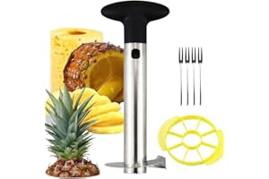 Stainless Steel Pineapple Corer and Slicer Tool, Professional Kitchen Tool with Sharp Serrated Blade, 4 Forks and Fruit Wedge