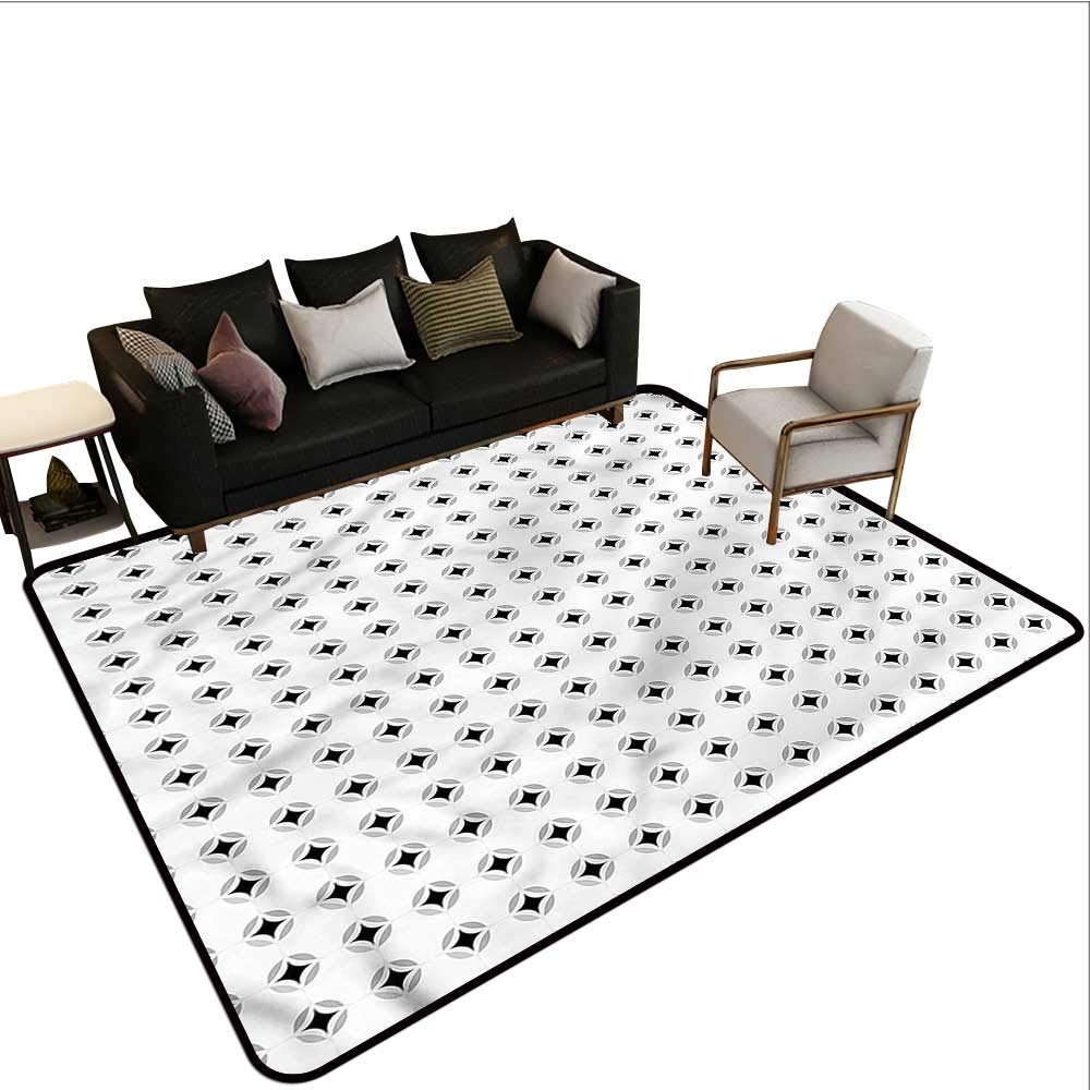 Geometric,Office Chair Floor Mat Foot Pad 60"x 96" Square and Circles Throw Rugs