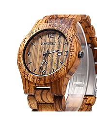 Bewell W086B Reloj de madera para hombre Reloj de pulsera de madera hecho a mano ligero de cuarzo analógico