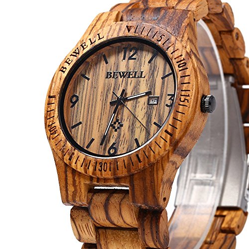 Bewell W086B Mens Wooden Watch Analog Quartz Lightweight Handmade Wood Wrist Watch Clothing, Shoes & Jewelry, Men, Watches, Wrist Watches