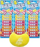 By The Cup Gift Set - Assorted Fruit Pez Candy Refills 8 Count Blister Pack 2.32 Ounce (Pack of 3) - with 1 Jelly Belly Emoji Mini Plush