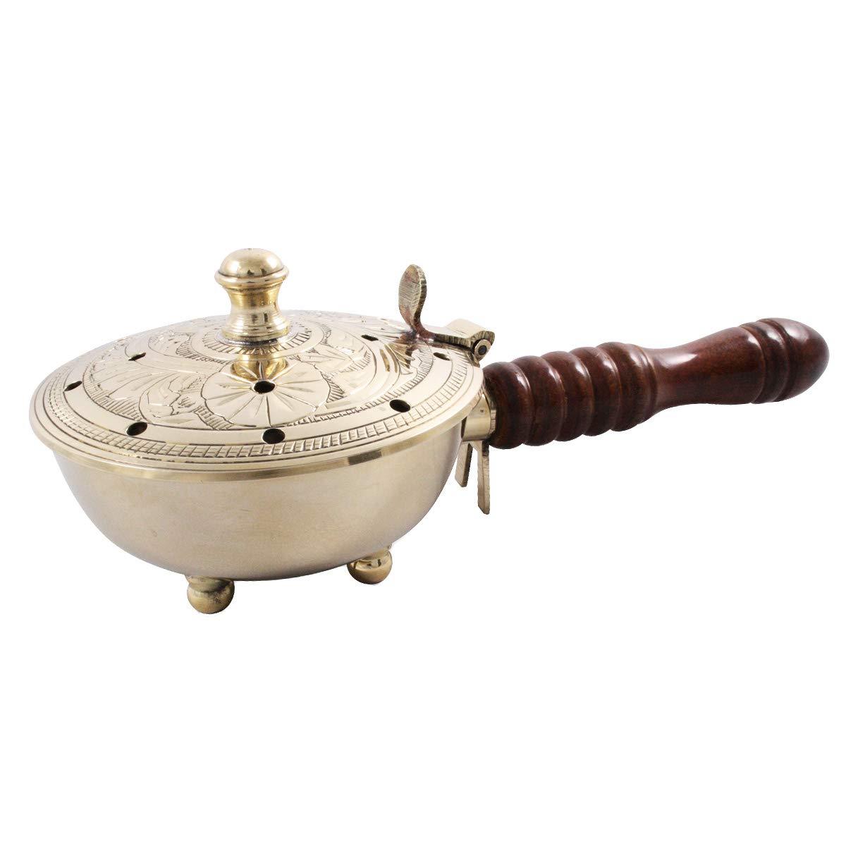 NKlaus incense pan with handle made of real wood brass nickel plated Ø 9cm for incense incense operating mode incense coal incense burner handwork 2179