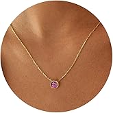 Turandoss Birthstone Necklace for Women, Dainty 14K Gold Plated Red Blue Green Diamond Emerald Birthstone Necklace 12 Month Birthstone Jewelry Birthday Gifts for Women Teen Girls