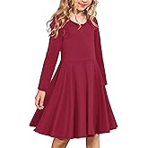 Arshiner Girls Long Sleeve Stretchy Dress A line Twirly Skater School Party Dress