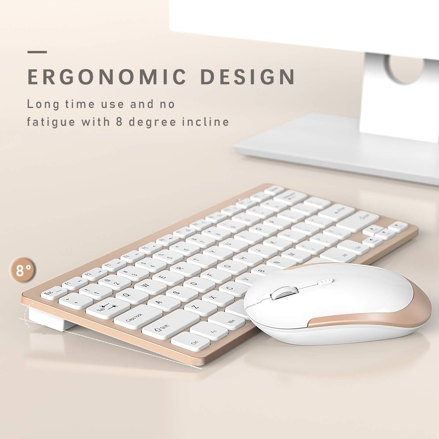 Wireless Keyboard and Mouse, Jelly Comb 2.4G Slim Compact Quiet Small Keyboard and Mouse Combo for Windows, Laptop, PC, Notebook-White and Gold: Computers & Accessories