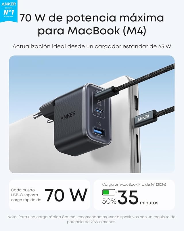Nano carregador, adaptador de parede de 3 portas com saída de 70W, compacto e elegante, para iPhone 17/17 Pro MAX 16/15/14 iPhone Air, MacBook Air, iPad, Pixel, Galaxy e mais