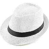 Straw Fedora Hat for Women Men Panama Hat Short Brim Summer Sun Hat