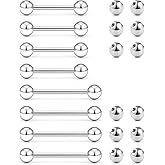 Ovxznts 16G 14G Tongue Rings Nipple Rings Surgical Steel Tongue Piercing Jewelry Nipple Bar Straight Barbells Piercing Jewelry 14mm,16mm