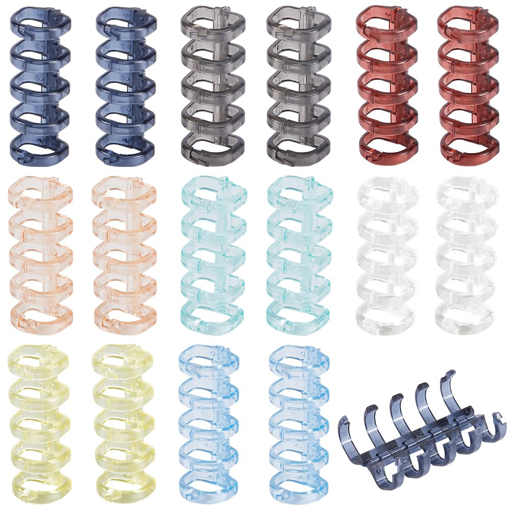 SOFPLATE 1 Box 32Pcs 8 Colors 5 Ring Plastic Loose Leaf Binder Rings Book Binding Spiral Rings Crystal Binding Spines Combs Snap Split Hinged Clamp for DIY Travel Diary Scrapbook Notebook Photo Album