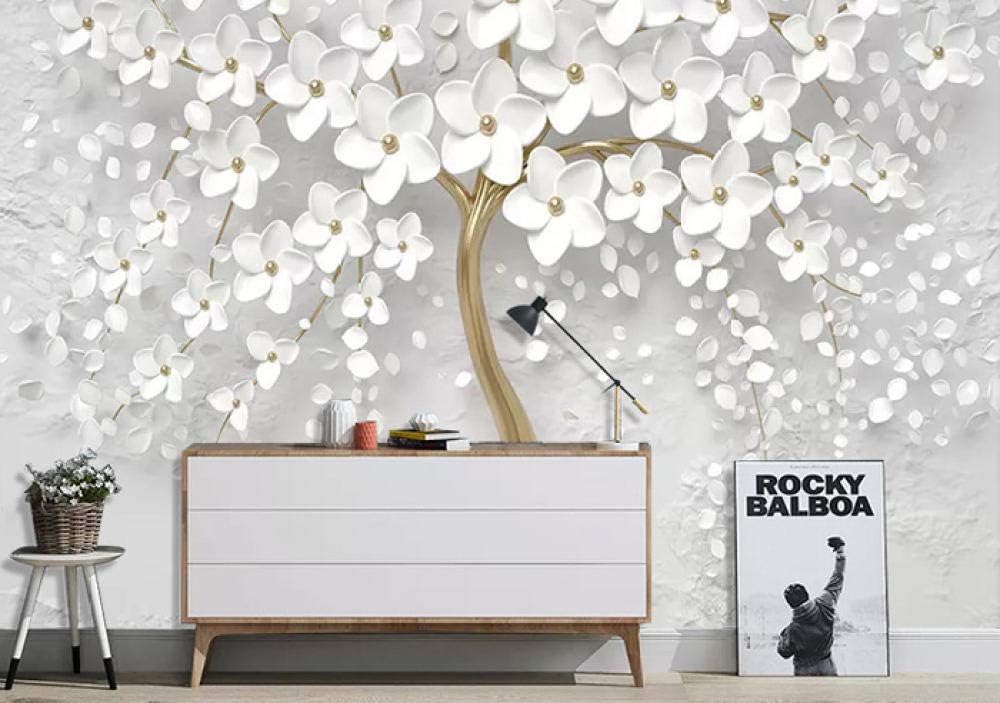 JIAOYK Photo Wallpaper White Flower Tree 3D Wallpaper Murals Large Poster Living Room Bedroom TV Background Wall Home Decoration 250cm(W) x175cm(H)