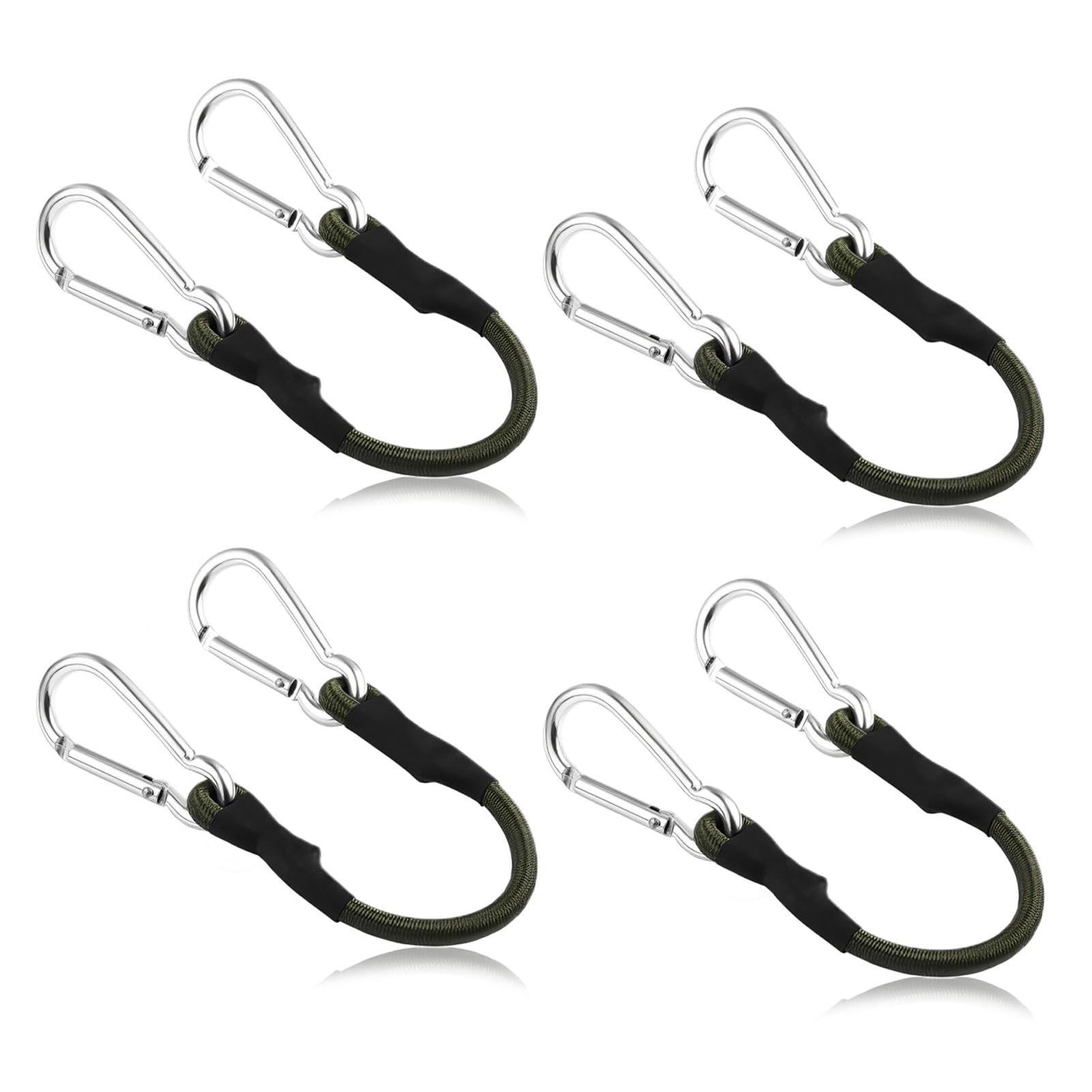 Bungee Cords with Carabiner Clips 4 Pack Black Short Bungee Straps with Hooks, 11.8Inch/ 30cm Heavy Duty Elastic Rope Cord for Secure Cargo, Motorcycle, Bicycle, Car Tarps, Tent, Car