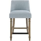 Martha Stewart Delaney Upholstered Mid-Century Modern Counter Stool with Turn Legs, Footrest and Kickplate for Kitchen Island Chairs Dining Room Furniture, Home Bar, Blue