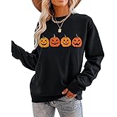 CM C&M WODRO Halloween Women Pumpkin Sweatshirt Funny Pumpkin Face Graphic Pullover Crewneck Long Sleeve Fall Shirts Top