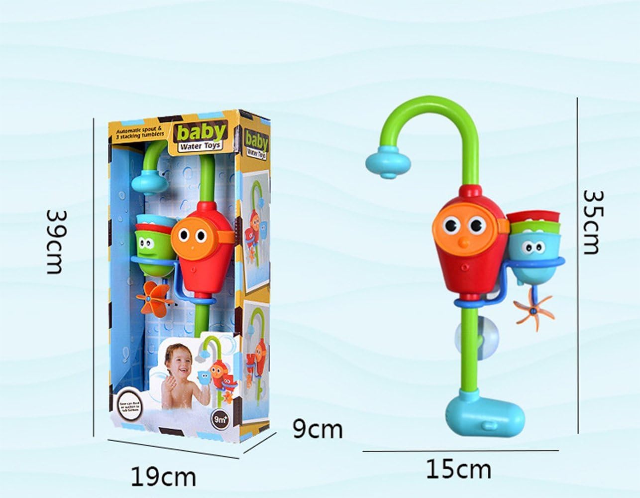 Amazon エヴリシング ベビー 知育遊具 お風呂 おもちゃ バストイ シャワートイ 蛇口から水が流れるのが楽しいらしく カラフル カップたち大活躍 お風呂用おもちゃ おもちゃ