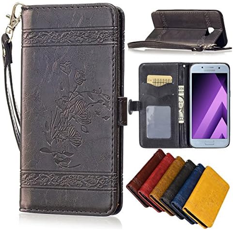 MEIRISHUN Samsung Galaxy A5 (2017) Case, [Vintage Lines][High-end Series] Design PU Leather Flip Case With Card Slots Folio Shockproof Case Cover for Samsung Galaxy A5 (2017) - Black