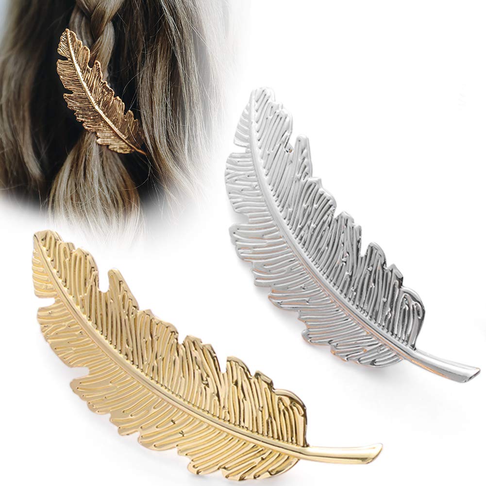 Gold Silver Minimalist Hair Clips Dainty Feather Hollow Hair Clips Set Feather Hair Pins Geometric Barrette Hair Accessories for Women : Beauty