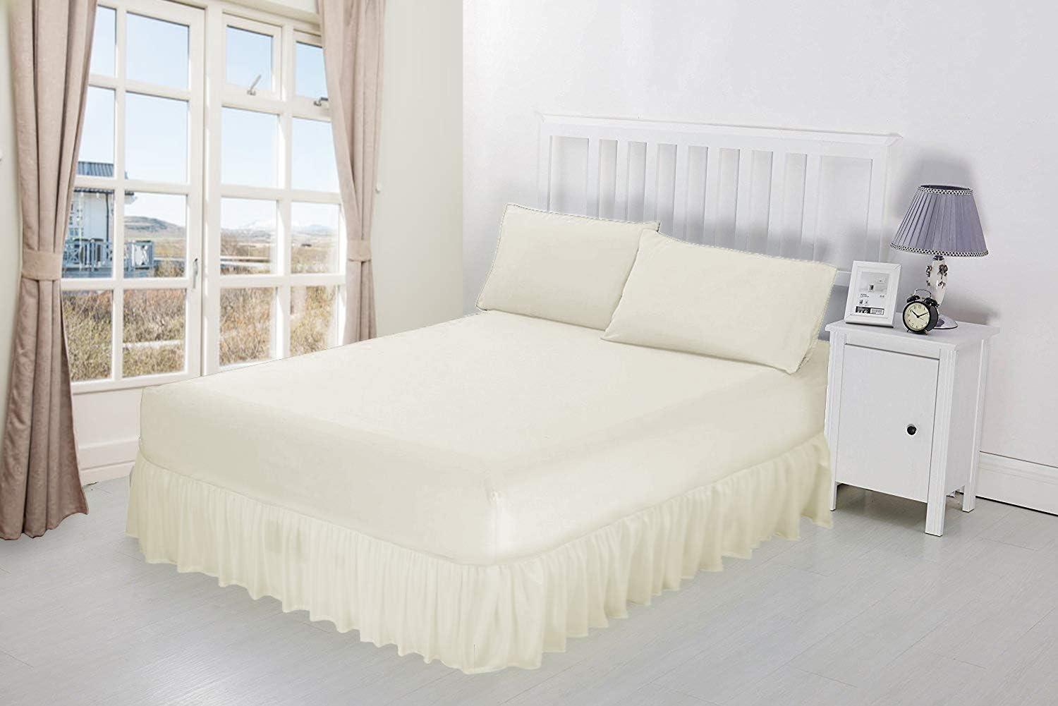 Luxury Percale Frilled Valance Fitted Sheets 14 Colours in, Single, Double, King, Super King (Double, Cream)
