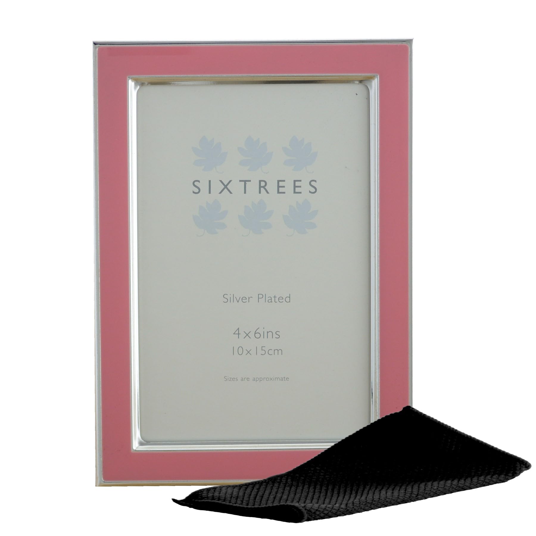 Kew Sixtrees 2-692-46 6x4 inch Silver Plated and Bright Pink Enamel Photoframe complete with Microfibre Polishing Cloth
