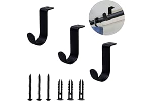 Shonmogar Metal Curtain Rod Brackets - 3 Pack Holders with Screws, Mount for 1 Inch Rod, Sturdy Hooks for Bedroom, Living Room, Office, Black