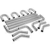 DNA Motoring ZTL-25SS 16 Pcs 2.5 Inches Stainless Steel DIY Custom Exhaust Tubing Mandrel Bend Pipe Straight &amp; U-Bend Kit, Universal Fit
