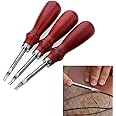 Leather Edge Stainless Steel Trimmer with Wood Handle, Leather Edge Skiving Bevelers Leather Craft Keen Edge Cutting Tool for Beveling 1mm/1.2mm/1.5mm
