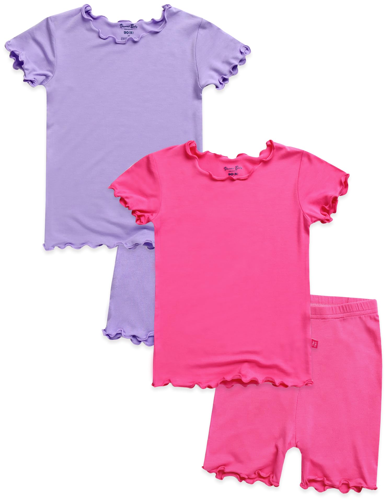 Vaenait Kids Sleepwear Pajamas Pjs 4pcs Set Short Shirring Lightpurple+Magentapink JS Image