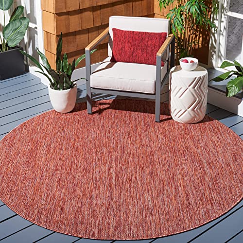 SAFAVIEH Washable Rug Outdoor Courtyard Collection - 5'3" Round, Red, Non-Shedd…