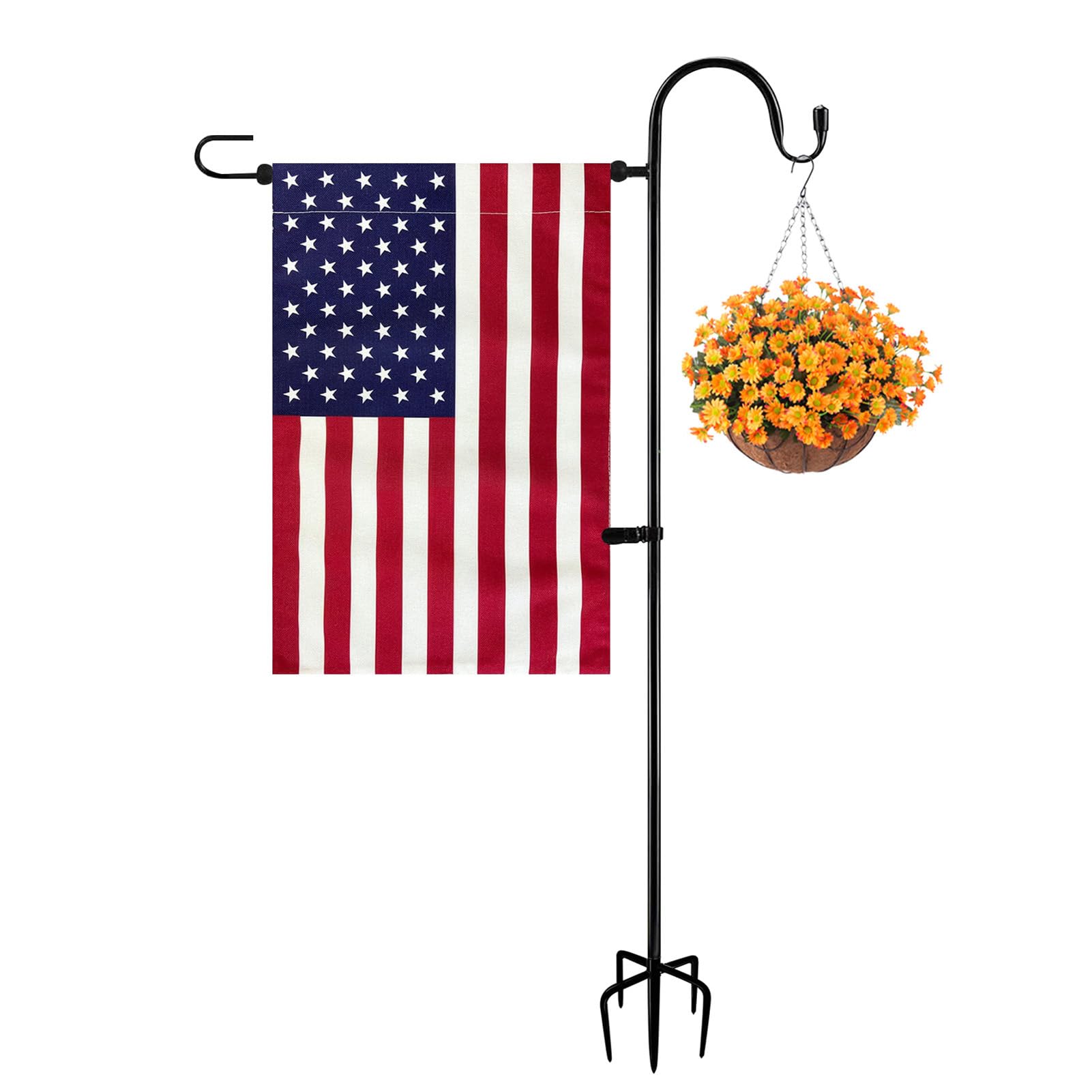 Photo 1 of TOPFLAGS Garden Flag Stand with American Flag Garden Flag Metal Yard Flag Holder Pole Stake Small Flag Stands for Garden Flags 12 x 18
