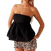 Aopwsrlyi Women's Strapless Peplum Top Summer Sleeveless Smocked Backless Ruffle Hem Bandeau Tube Top