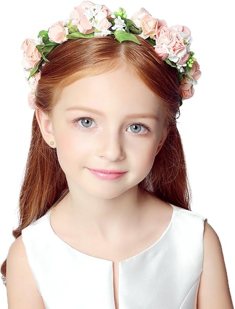 Amazon アババラヤ Ababalaya 可愛い 子供用 2点セット花冠 腕輪 髪飾り ヘアーアクセサリー カチューシャ ピンク ヘアアクセサリー おもちゃ