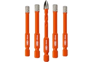 BGTEC Dry Diamond Drill Bits Set-4pcs 1/4" Tile Drill Bit with Quick Change Hex Shank and 1pc 1/4" Carbide Drill for Granite Marble Porcelain Ceramic