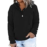 VISLILY Women's-Plus-Size-Hoodies Buttons Collar Hooded Sweatshirts Drawstring Pullover Tops with Kangaroo Pocket XL-4XL