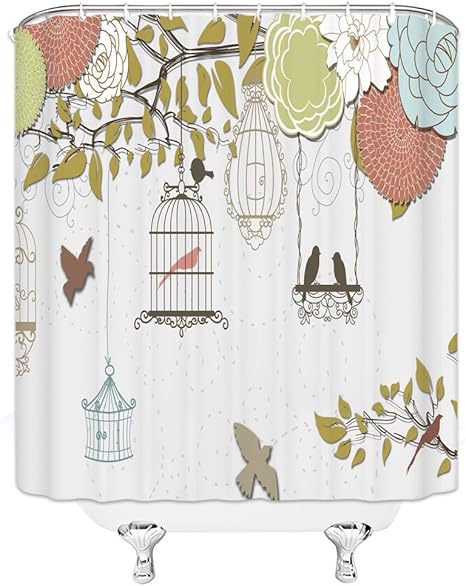 Amazon 鳥かごユニバーサルパーソナライズされた美しい鳥かごモザイクパターンアートスタイル画像デザインシャワーカーテン 70 70インチ 180x180 Cm シャワーカーテン ホーム キッチン オンライン通販