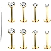 BLZ 18G 16G Flat Back Stud Earrings 14K Cubic Zirconia Threadless Nose Studs Hypoallergenic Body Piercing Jewelry Tragus Labret Cartilage Lip Medusa Conch Flatback Earrings for Women Men