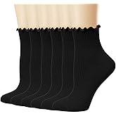 Mcool Mary Women's Ruffle Socks,Casual Cute Ankle Breathable Knit Cotton Soft Frilly Crew Socks for Women 6 Pack